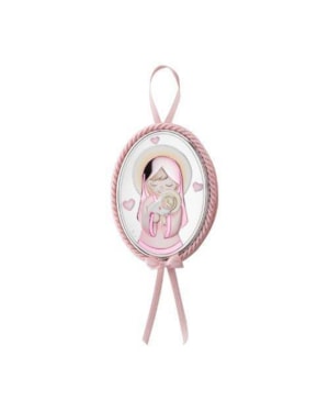 MEDALHÃO DE BERÇO ITALIANO MAEZINHA PRATA ROSA 9,5X12CM