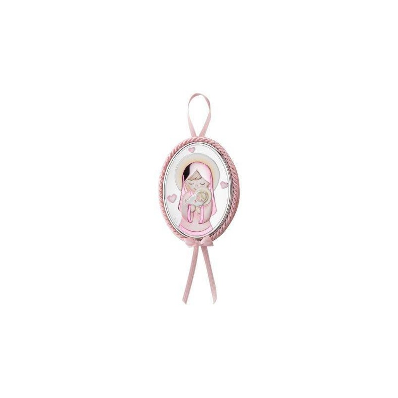 MEDALHÃO DE BERÇO ITALIANO MAEZINHA PRATA ROSA 9,5X12CM