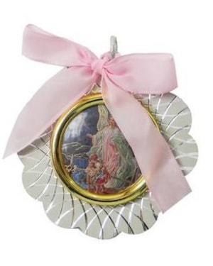 MEDALHÃO DE BERÇO ITALIANO ROSA ANJO DA GUARDA 7,5CM