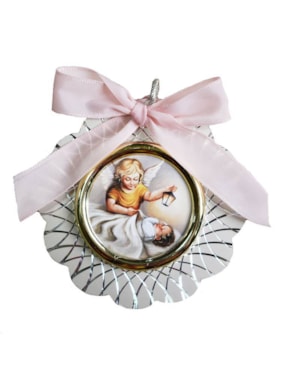 MEDALHÃO DE BERÇO ITALIANO ROSA ANJO ZELADOR 7,5CM