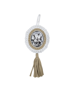 MEDALHÃO ITAL. BEGE C/PRATA - 15 CM