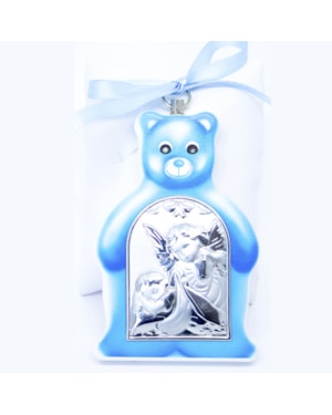 MEDALHÃO URSO BERÇO RESINA ITALIANA ROSA/AZUL 9X6 CM