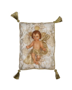 MENINO JESUS 25CM COM ALMOFADA BRANCA E DOURADA