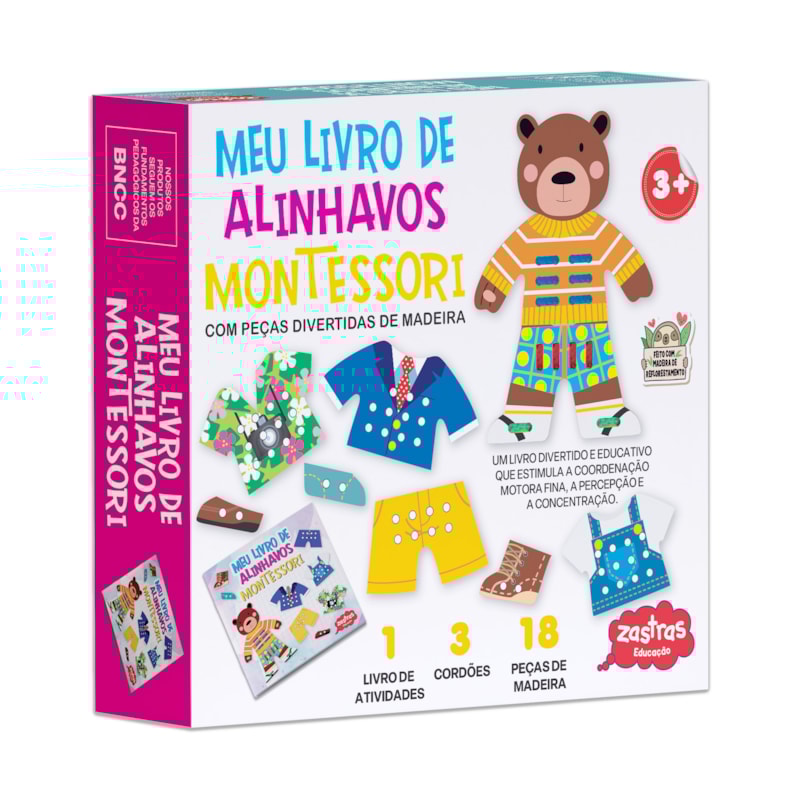 MEU LIVRO DE ALINHAVOS MONTESSORI COM PEÇAS DE MADEIRA