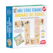 MEU LIVRO DOMINÓ ANIMAIS DO BRASIL COM PEÇAS DE MADEIRA