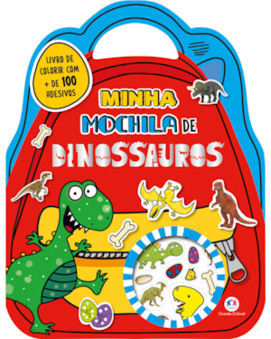 MINHA MOCHILA DE DINOSSAUROS COM ADESIVOS E PARA COLORIR