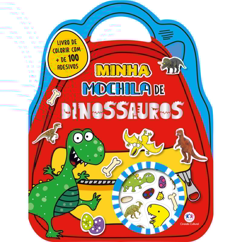 Minha mochila de dinossauros com adesivos e para colorir