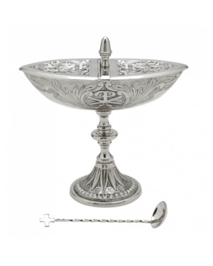 NAVETA COM COLHER 15CM DE ALTURA CINZELADA PX