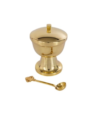 NAVETA COM COLHERINHA DOURADO 11CM DE ALTURA