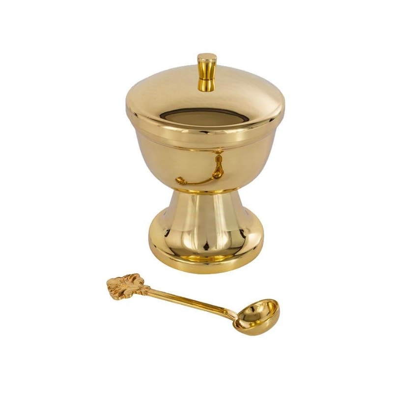 NAVETA COM COLHERINHA DOURADO 11CM DE ALTURA