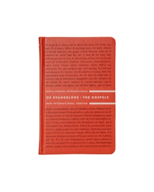 OS EVANGELHOS BILÍNGUE NVI E NIV (PORTUGUÊS E INGLÊS), LETRA TRADICIONAL, FONTE LEITURA PERFEITA, COM LETRAS DE JESUS EM AZUL, CAPA DURA LUXO LARANJA
