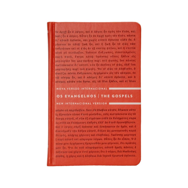 OS EVANGELHOS BILÍNGUE NVI E NIV (PORTUGUÊS E INGLÊS), LETRA TRADICIONAL, FONTE LEITURA PERFEITA, COM LETRAS DE JESUS EM AZUL, CAPA DURA LUXO LARANJA