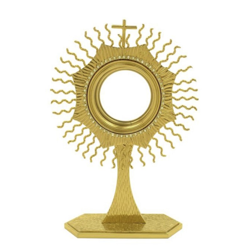 OSTENSÓRIO COM PEDRAS VERMELHAS 26CM DE ALTURA