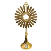 OSTENSÓRIO DE LATÃO DOURADO COM PEDRAS STRASS - 58X32CM