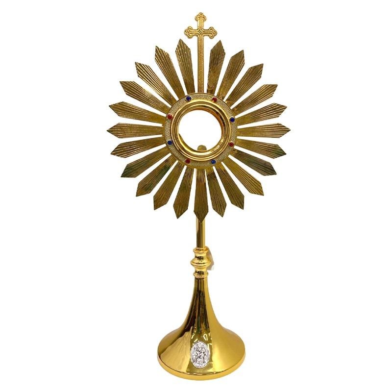 OSTENSÓRIO DE LATÃO DOURADO COM PEDRAS STRASS - 58X32CM