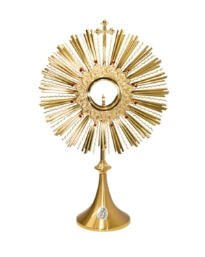 OSTENSÓRIO DE LATÃO DOURADO COM PEDRAS STRASS - 60X34CM