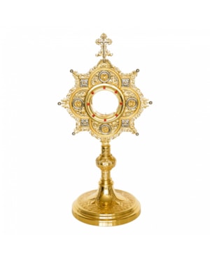 OSTENSÓRIO EVANGELISTAS DOURADO COM PEDRAS 50CM DE ALTURA