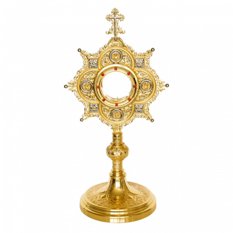 OSTENSÓRIO EVANGELISTAS DOURADO COM PEDRAS 50CM DE ALTURA