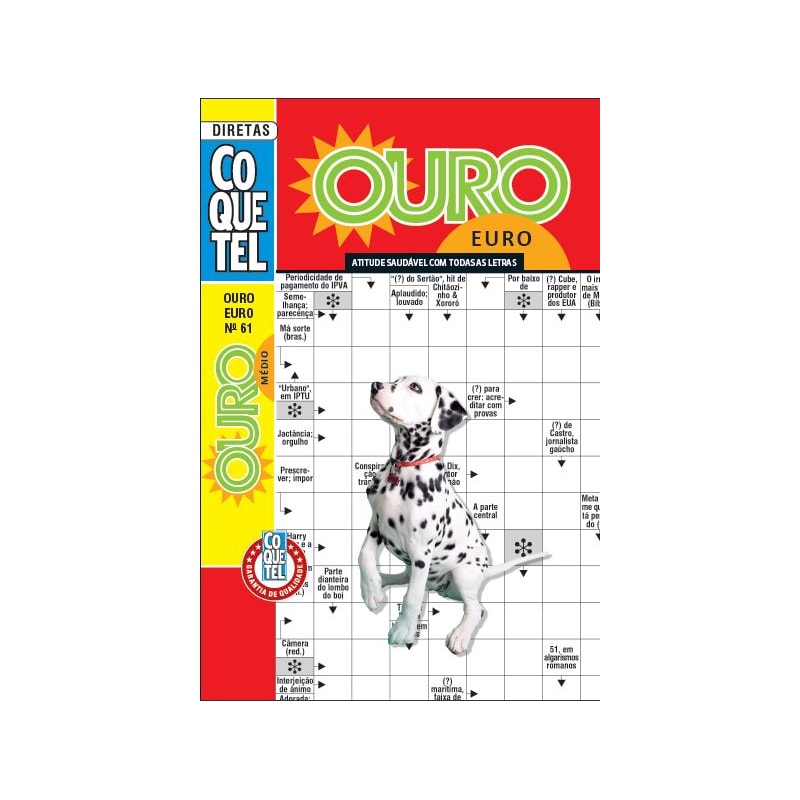 PALAVRAS-CRUZADAS DIRETAS COQUETEL OURO EURO 61: NÍVEL MÉDIO