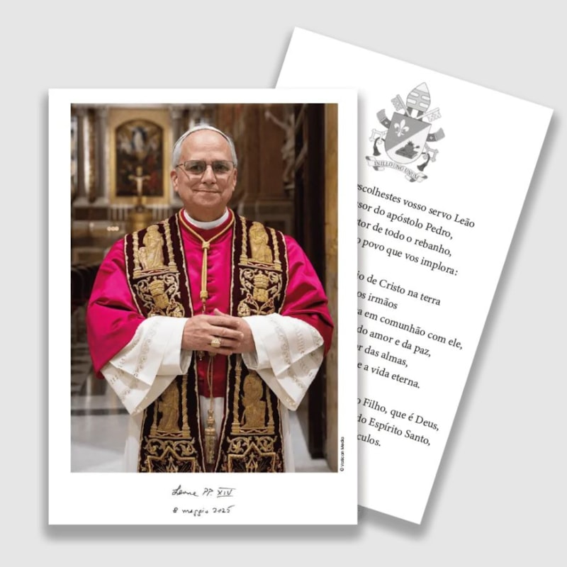 PAPA LEÃO XIV - CARTÃO COM ORAÇÃO 10,7X15 - VERMELHO - PCT C/ 10 UNIDADES