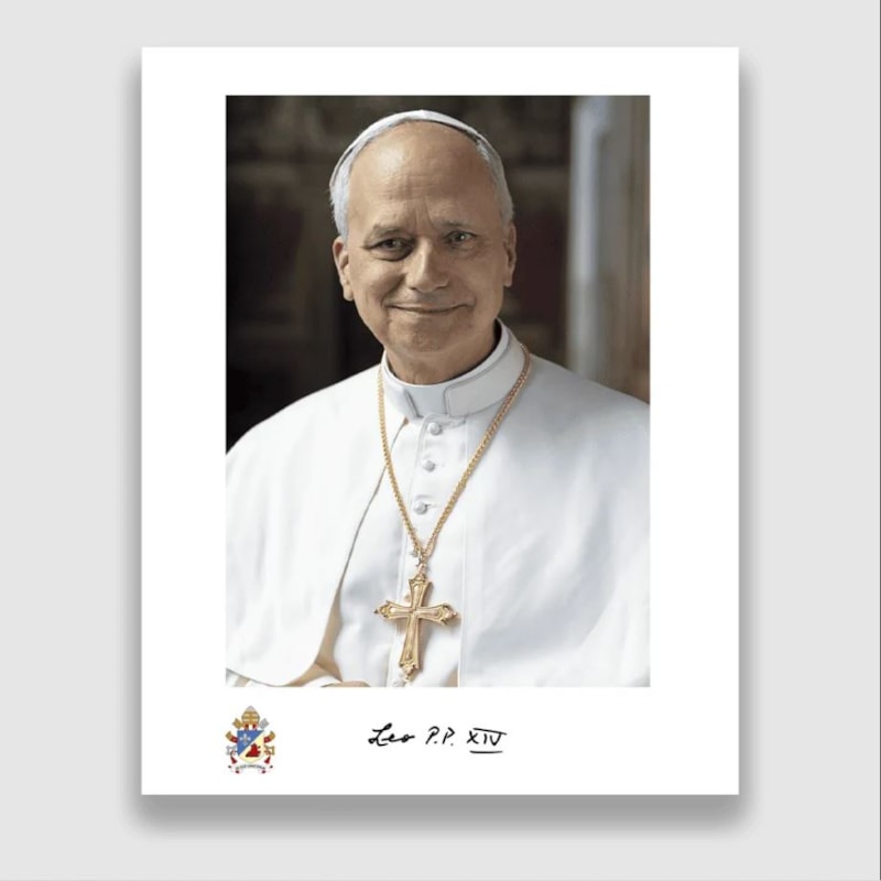 PAPA LEÃO XIV - ESTAMPA OFICIAL - TAMANHO GRANDE 29,5X42 - BRANCA