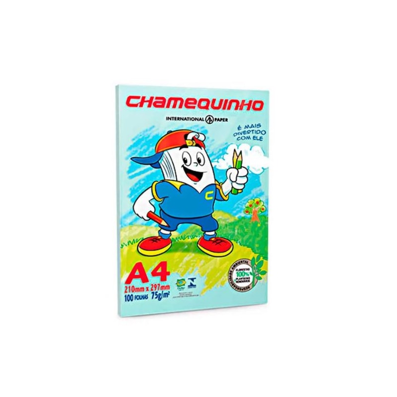 PAPEL SULFITE CHAMEQUINHO A4 VERDE 210MMX297MM 75G/M² 100 FOLHAS