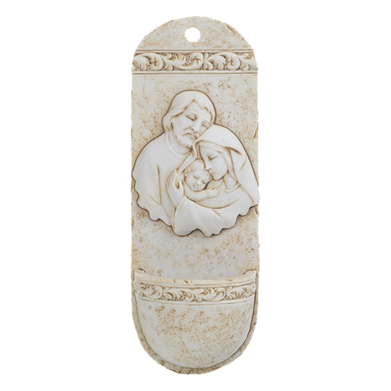 PIA PARA ÁGUA BENTA SAGRADA FAMÍLIA 15CM DE ALTURA