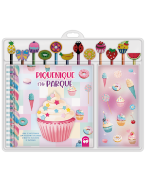 PIQUENIQUE NO PARQUE: ESCOLAR LIVRO DE COLORIR COM 12 LÁPIS E 12 BORRACHAS TEMÁTICAS