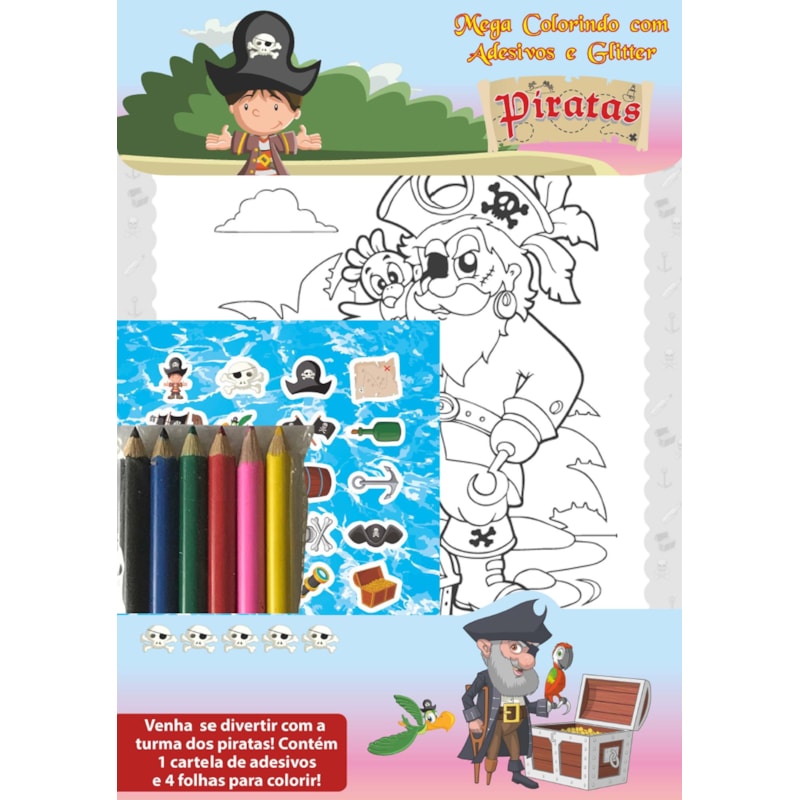 PIRATAS MEGA COLORINDO COM ADESIVOS E GLITTER