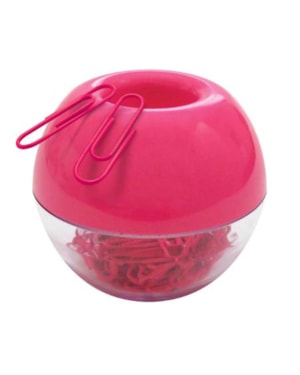 PORTA CLIPS COM IMÃ C/ 50 CLIPS 28MM ROSA