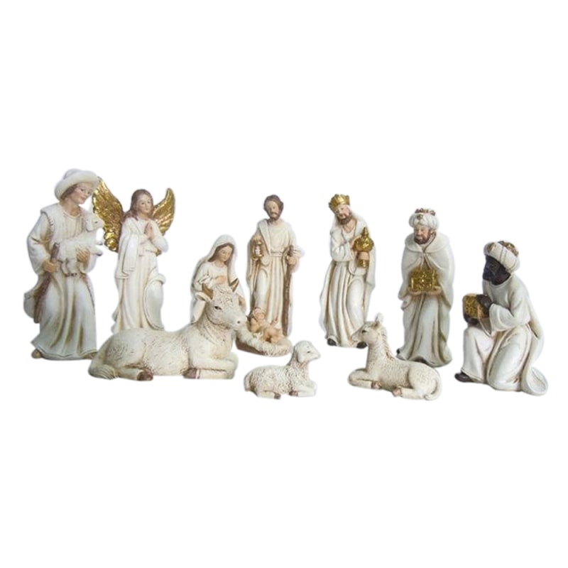 PRESÉPIO 12CM DE ALTURA 11 PEÇAS - BRANCO COM DOURADO