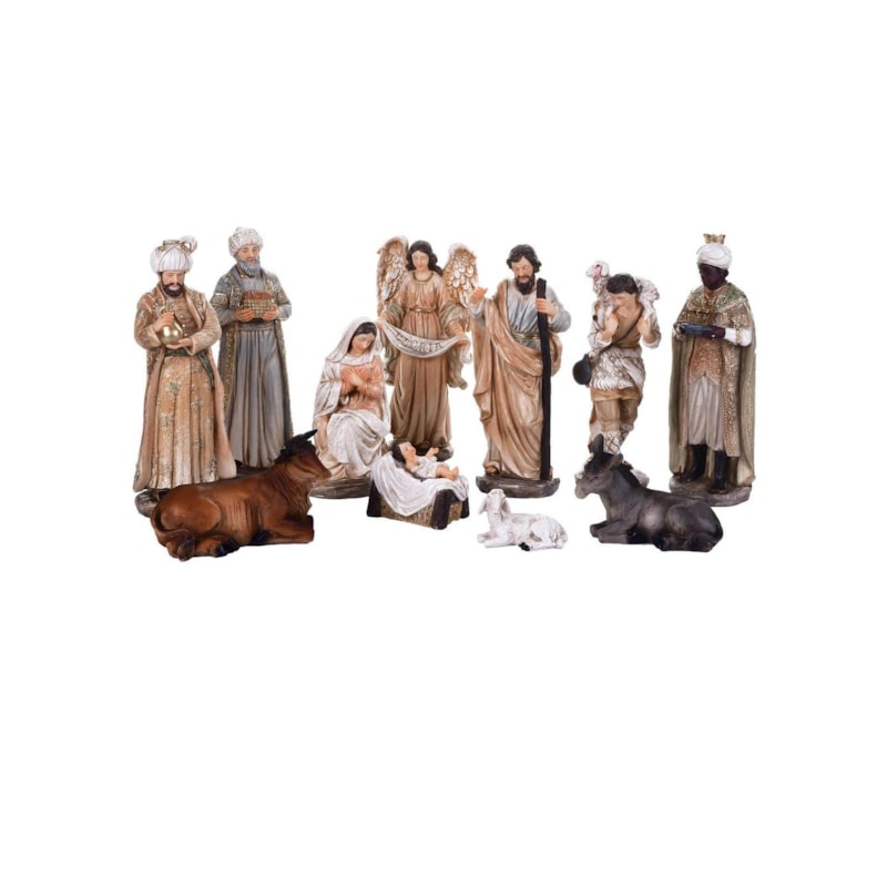 PRESÉPIO 20CM DE ALTURA C/ 11 PEÇAS PINTURA CLASSICA RUSTICO SANTINI