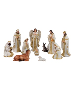 PRESÉPIO 25,5CM 11 PEÇAS PINTURA BRANCO E DOURADO SANTINI