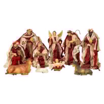 PRESÉPIO 25CM DE ALTURA C/ 10 PEÇAS ROUPA DE TECIDO VERMELHA SANTINI