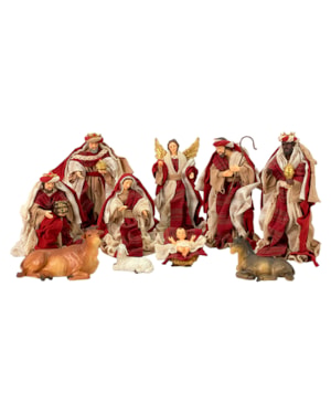 PRESÉPIO 25CM DE ALTURA C/ 10 PEÇAS ROUPA DE TECIDO VERMELHA SANTINI