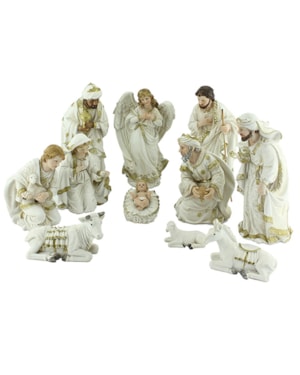 PRESÉPIO 30CM DE ALTURA C/ 11 PEÇAS PINTURA ROUPA BRANCA
