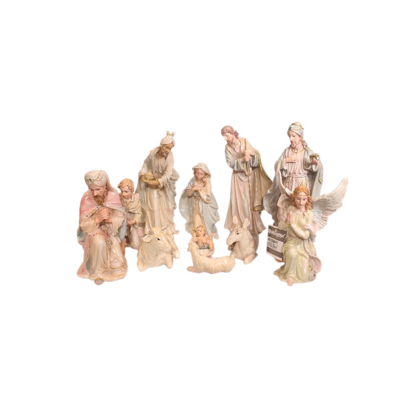 PRESÉPIO 45CM DE ALTURA C/ 11 PEÇAS PINTURA ESTILO PORCELANA