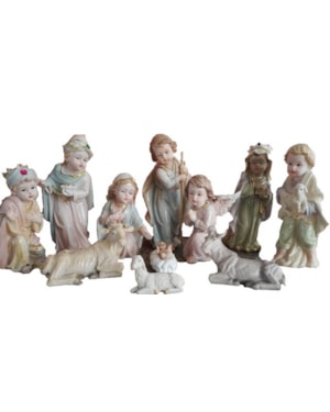 PRESÉPIO INFANTIL 20CM DE ALTURA C/ 11 PEÇAS PINTURA CLASSICA ESTILO PORCELANA