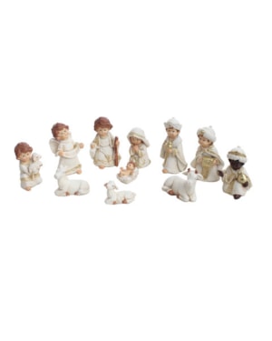 PRESÉPIO INFANTIL 8,5CM DE ALTURA C/ 11 PEÇAS PINTURA ROUPA BRANCA COM DETALHES DOURADO