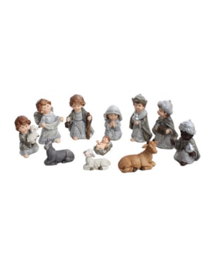 PRESÉPIO INFANTIL 8.6CM DE ALTURA C/ 11 PEÇAS PINTURA CINZA CLASSICA