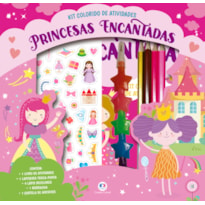 PRINCESAS ENCANTADAS - KIT LIVRO COM LAPISEIRA, LÁPIS BORRACHA E ADESIVOS