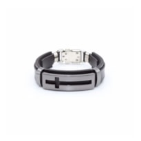 PULSEIRA COURO PRETA CRUZ VAZADA