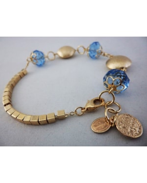 PULSEIRA CRISTAL TCHECO JABLONEX 10X8MM AZUL - CONTA CHATA - TUBOS - BENTO / GRAÇAS - F.O.