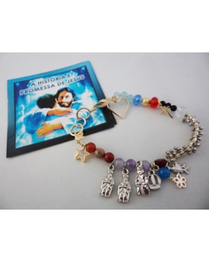 PULSEIRA HISTÓRIA E PROMESSA DE JESUS - PEDRAS SEMI-PRECIOSAS - F.O.