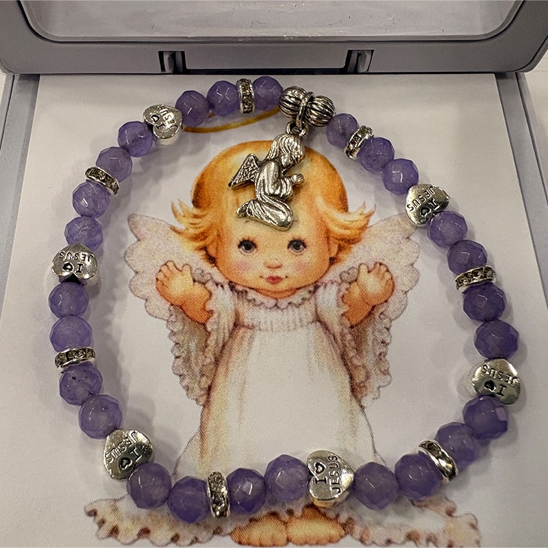 PULSEIRA PORTUGUESA ANJO DA GUARDA CRISTAL ROXO 4MM