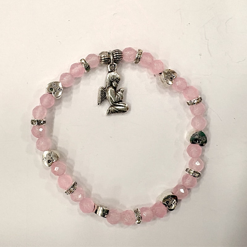 PULSEIRA PORTUGUESA ANJO DA GUARDA CRITAL ROSA 4MM