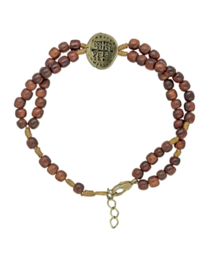PULSEIRA TERÇO MEDALHA DAS DUAS CRUZES - OURO VELHO