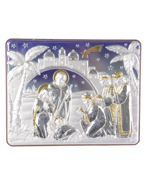 QUADRINHO PRESÉPIO MADEIRA PLACA PRATA 12CM DE ALTURA