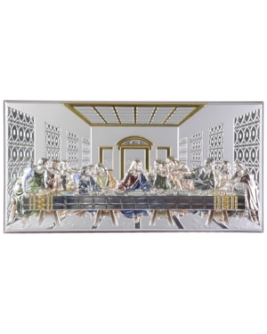 QUADRINHO SANTA CEIA MADEIRA PLACA PRATA 12CM DE ALTURA