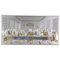 QUADRINHO SANTA CEIA MADEIRA PLACA PRATA OURO 12CM DE ALTURA